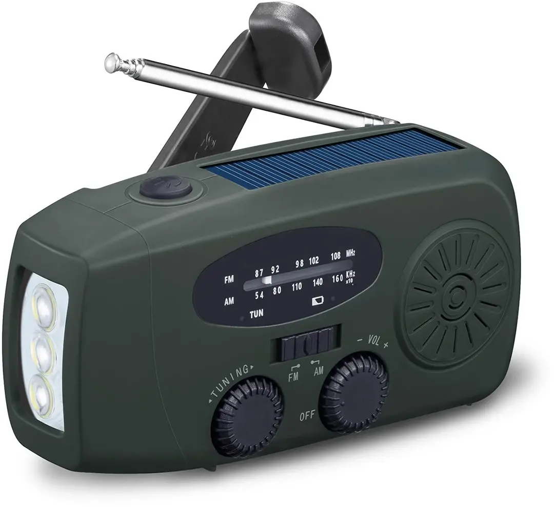 Vevradio med inbyggd ficklampa och laddningsfunktion